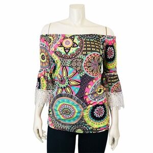 Multicolor Fun Small Medium Off Shoulder Top